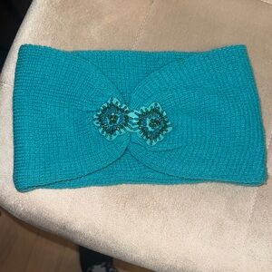 Claire's Turquoise Knit Headband with Floral Accents